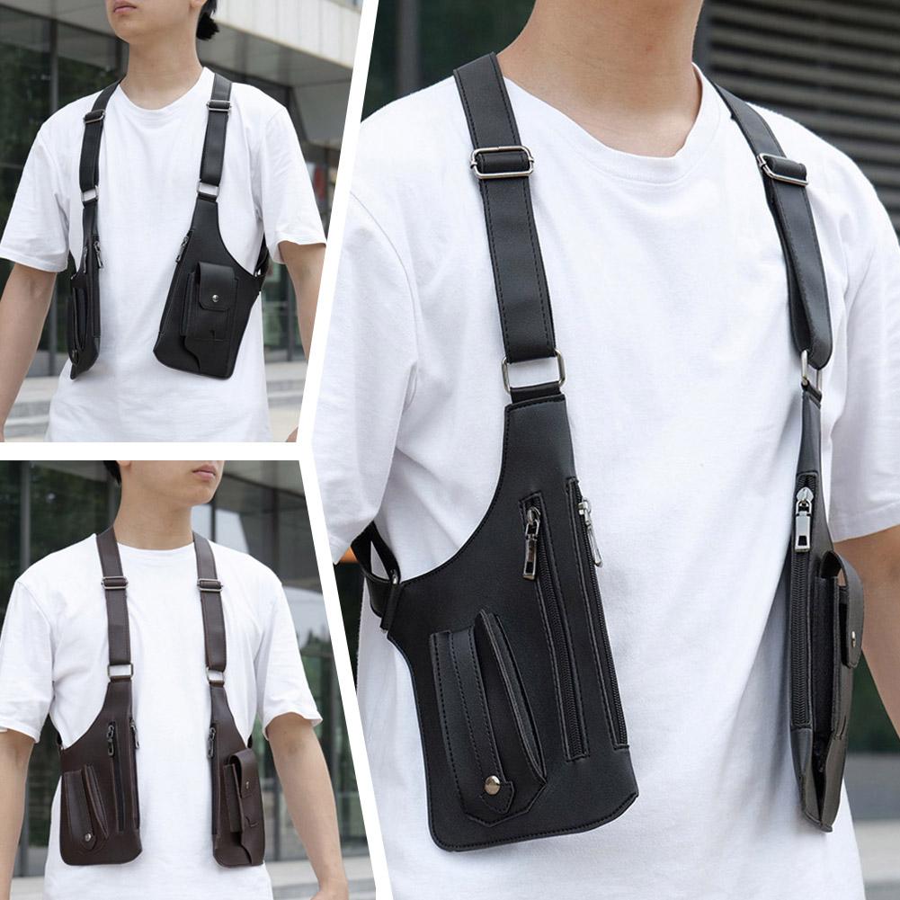 ヒップホップストリート男性チェストリグバッグ多機能収納タクティカルベストバックパックカジュアルトレンドユニセックス PU レザーチェストパック