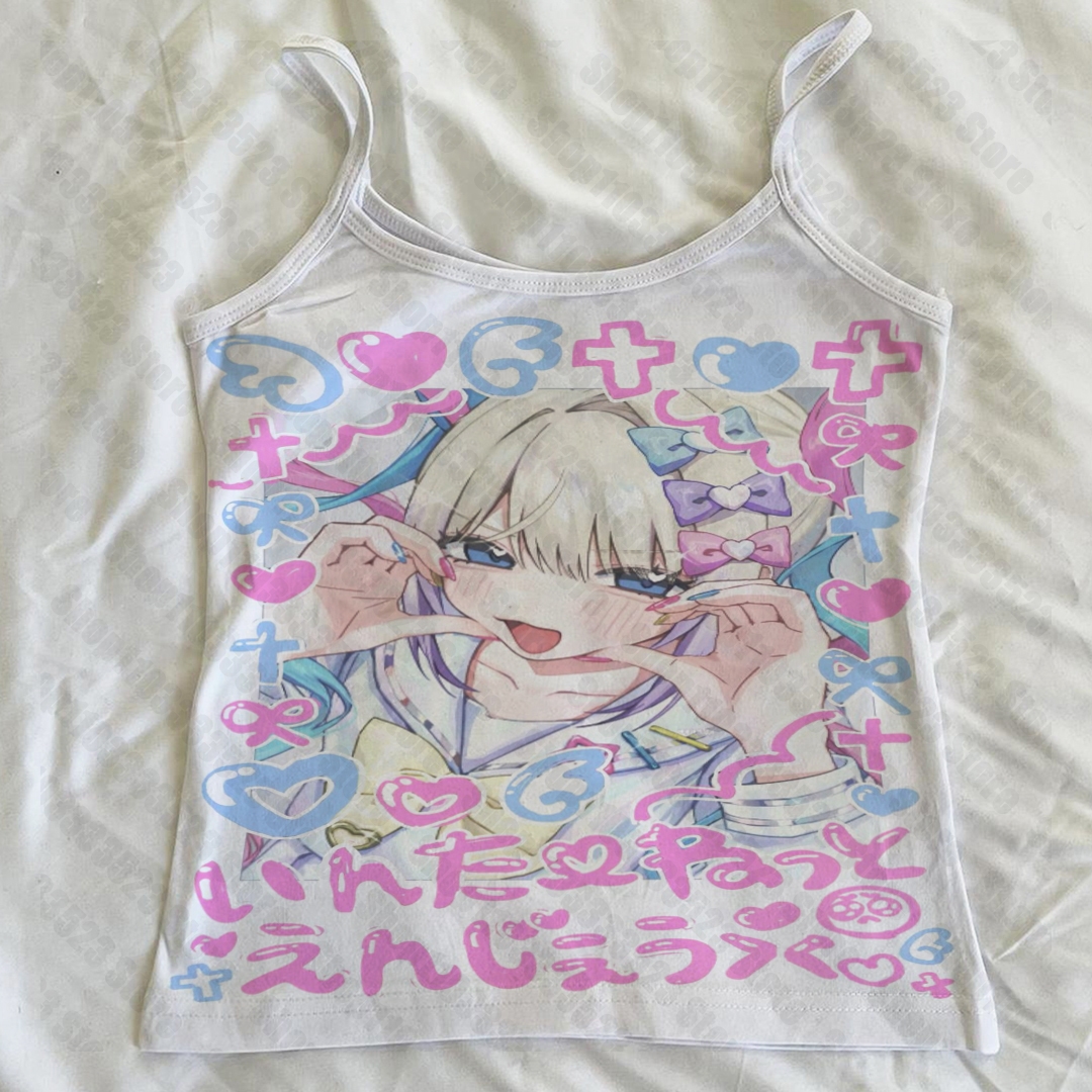 y2k エモヴィンテージ女性ベビータンクパンクレトロプリントタンクトップ女性原宿 90 s サスペンド服ノースリーブベスト 2000 年代夏
