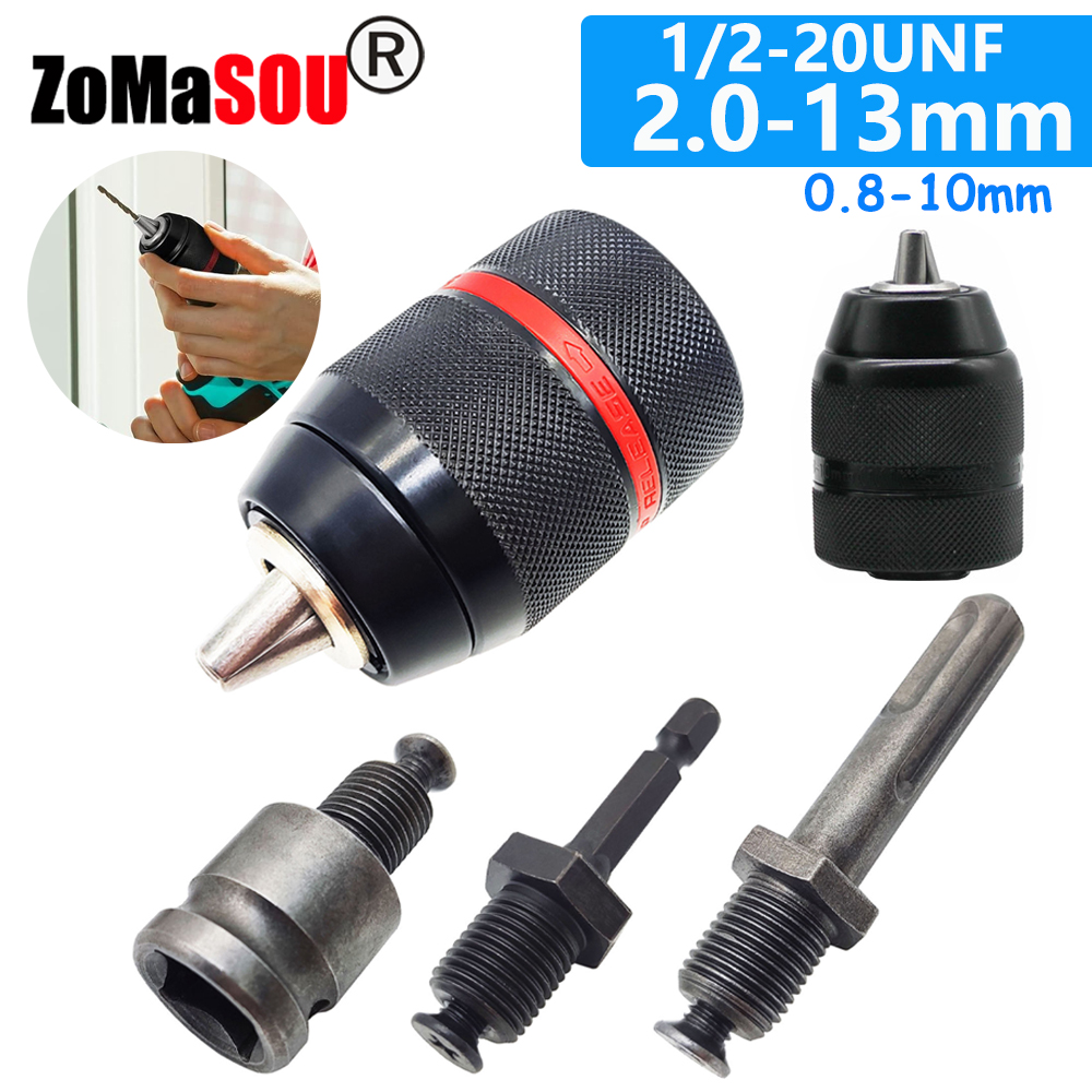 プロ仕様の金属ドリルチャック 1/2-20UNF 10mm 13mm キーレス 金属用 高耐久 セルフタイトニング 電動ドリルビット 六角シャンク/SDS