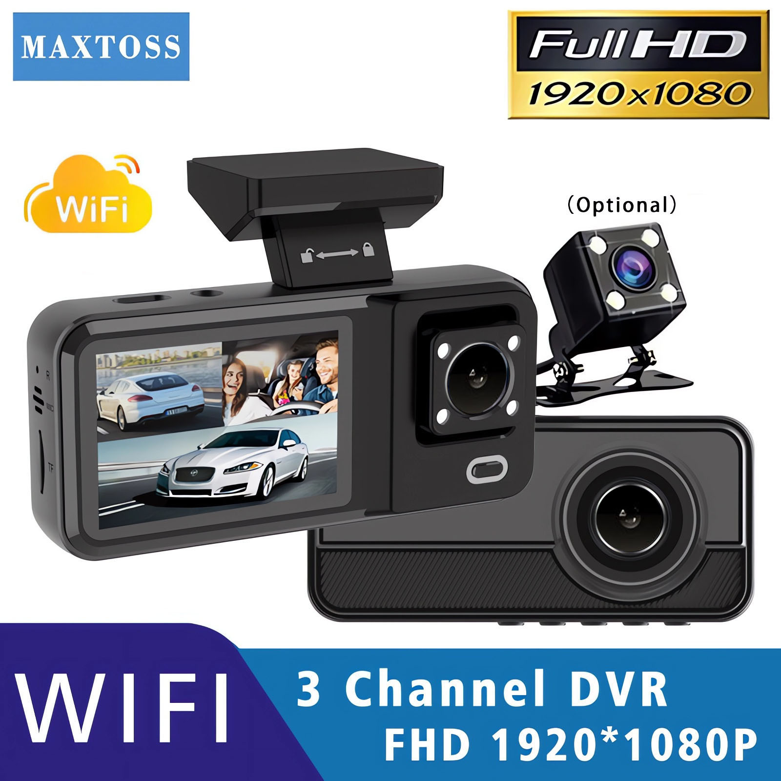 3 カメラ車 DVR WIFI 1080P 3 チャンネルレンズ車内ダッシュカムスリーウェイ DVR レコーダービデオ登録器ダッシュカムビデオカメラ
