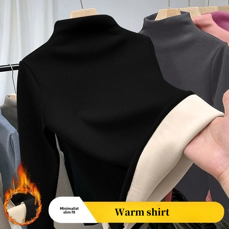女性熱下着トップ冬ハーフハイカラーボトムシャツ固体秋長袖 Tシャツ基本暖房レジャープルオーバー