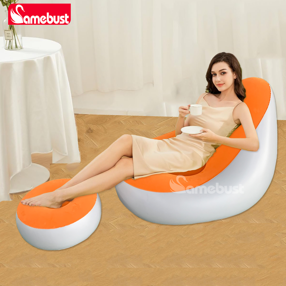 Camebust インフレータブルソファ植毛表面高品質 PVC フットスツール急速膨張怠惰なラウンジ
