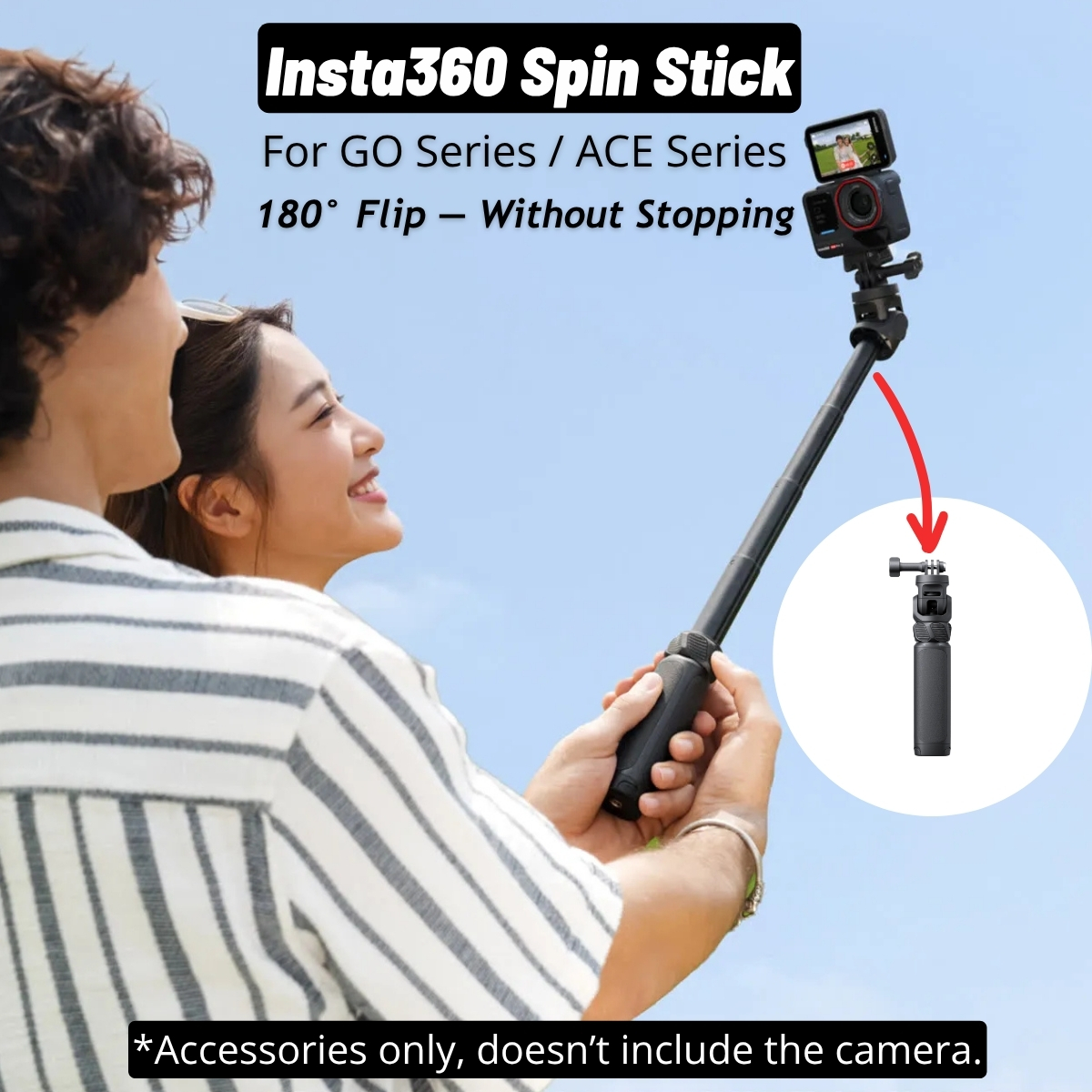 Insta360 スピンスティック回転自撮りスティック三脚 180°フリップスピンショットグリップマウント Ace Pro 2 GO Ultra GO 3S アクセサリー用