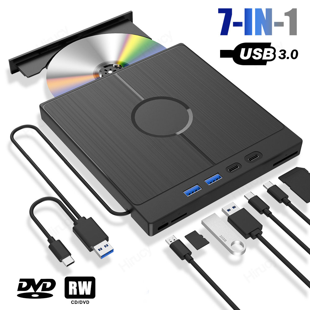 7-in-1 USB 3.0 タイプ C 外部 CD DVD RW 光学ドライブ DVD プレーヤーバーナーリーダー多機能ドライブ Windows Mac PC ラップトップ用
