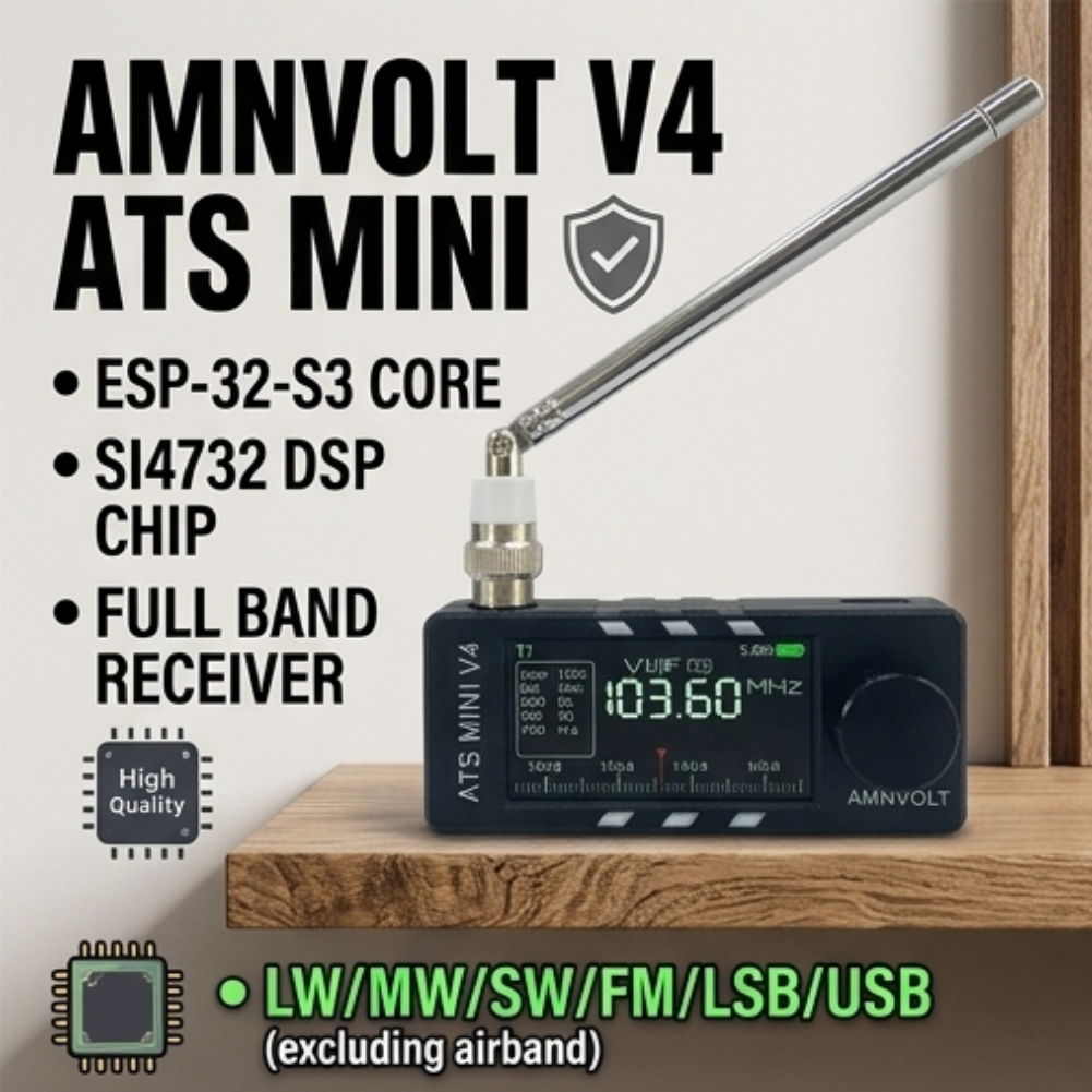 ATS MINI V4 AMNVOLT SI4732 DSP ラジオ ESP32-S3 フルバンド受信機 FM AM LSB USB ハイインピーダンスアンプ 1.9 インチ画面 HF SW MW VHF