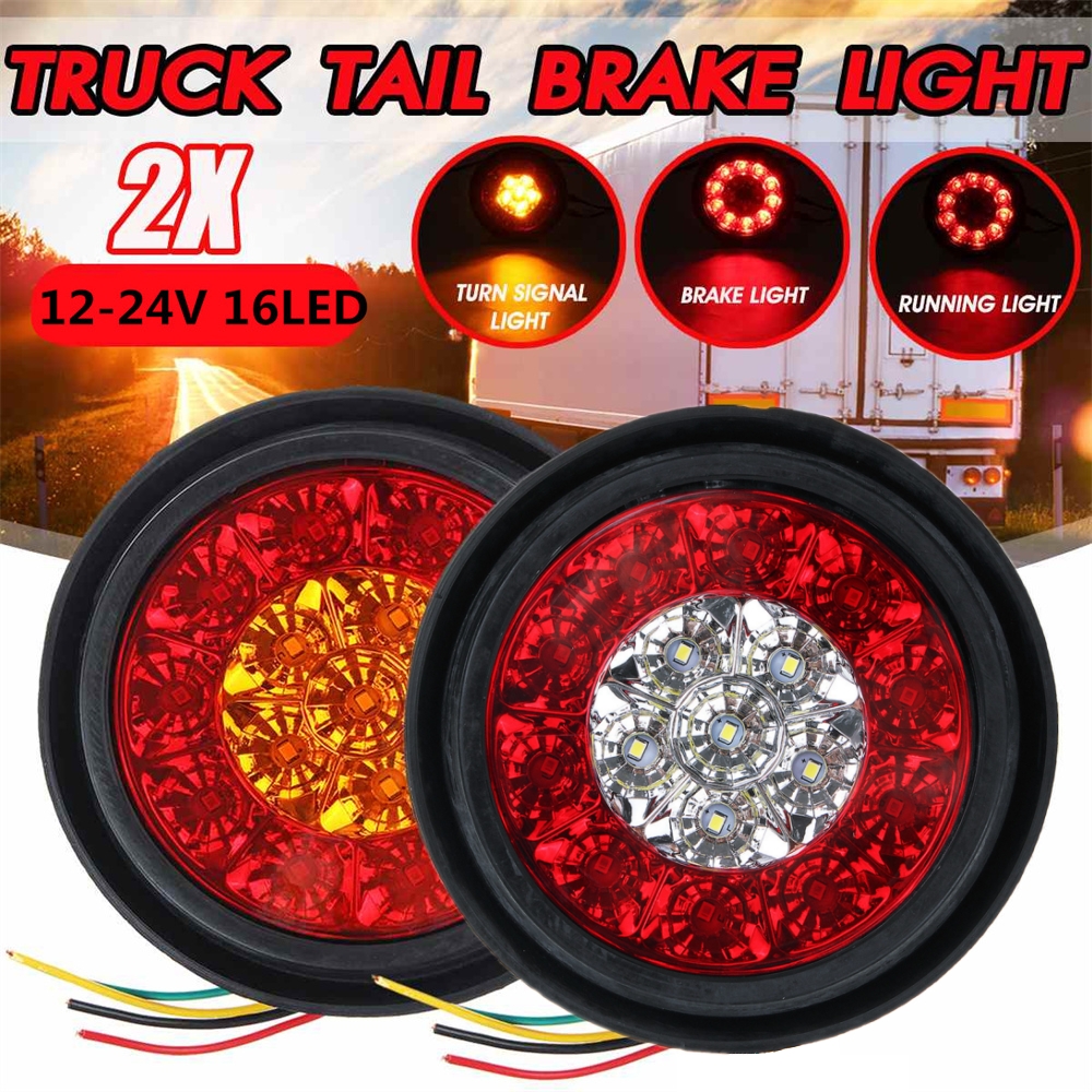 2 個トラックトレーラーブレーキストップターンシグナルライト 12V/24V 4 インチラウンド LED テールライト 16LED ピックアップ RV トレーラー照明デュアルカラー