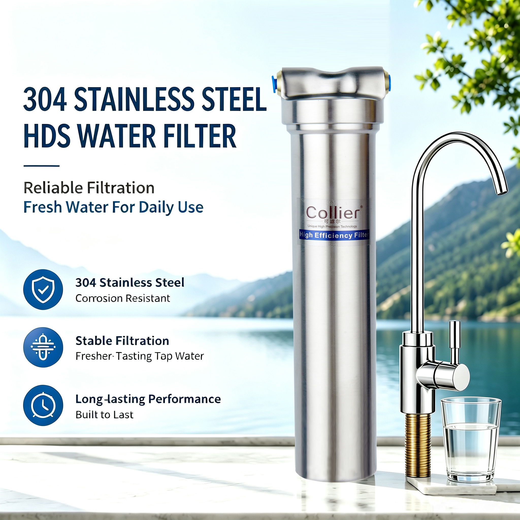 家庭用浄水器と水道水フィルター、セラミックフィルターカートリッジを装備、キッチンやRVでの直接飲用