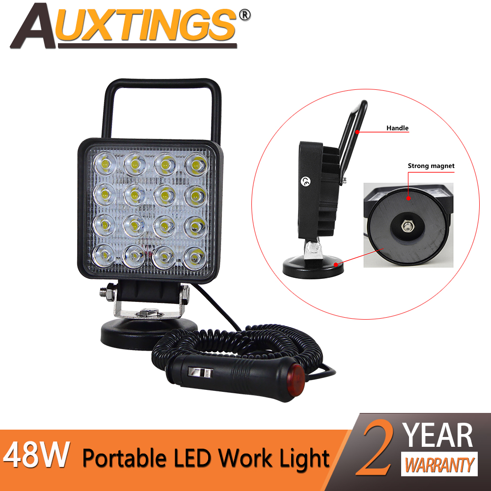 Auxtings 4.1インチ ポータブル スクエア 48W フラッドスポット 磁気ベース LED ワークライト 車 トラック 運転 オフロード 4WD 4x4 SUV ATV 12V 24V