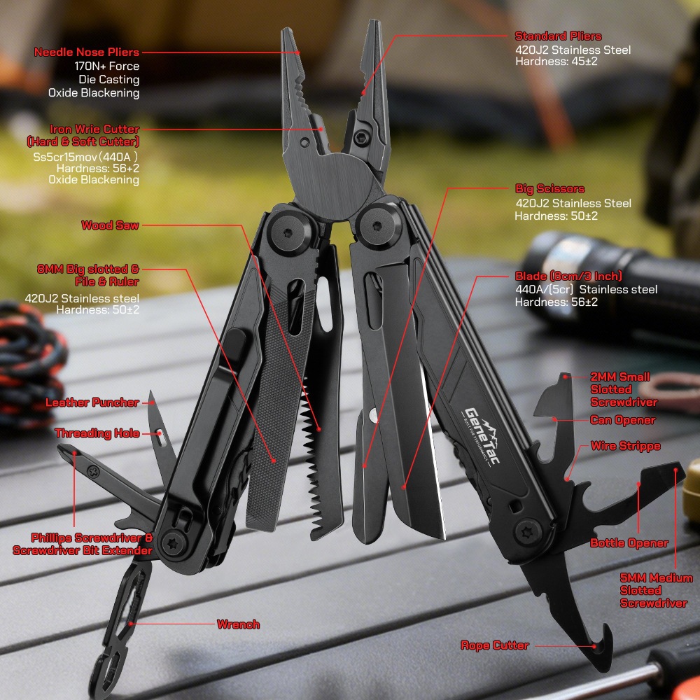 19-in-1 新しいマルチツール折りたたみペンチ レンチ付き 緊急修理 DIY ハンドツール アウトドア ハイキング キャンプ クライミング マルチツール用