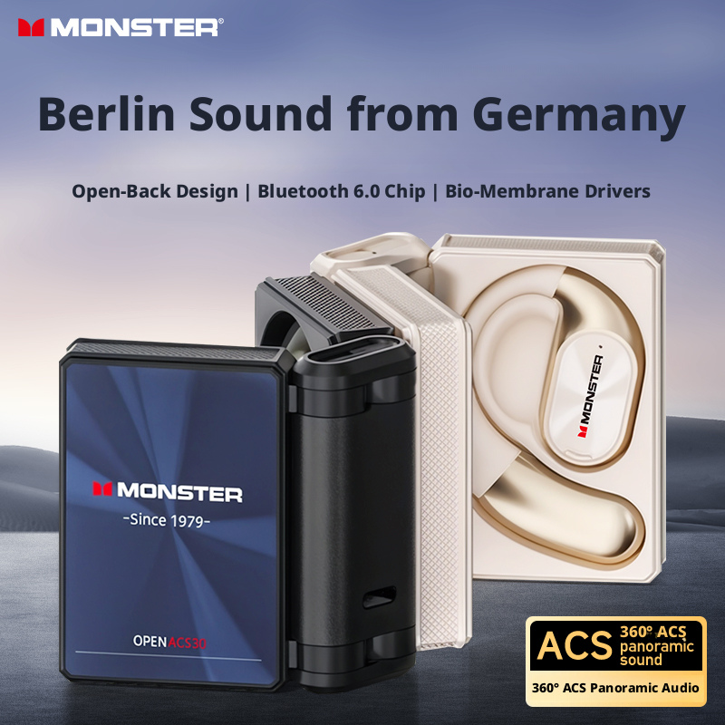モンスター AC530 オープン二つ折りワイヤレス Bluetooth ヘッドセット、スポーツやランニング愛好家に最適