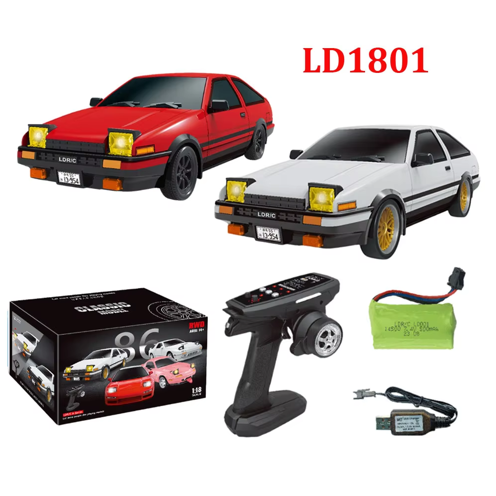 LDRC LD1801 AE86 1:18 リモコンドリフトカー ジャイロスコープ、LED、2.4G リモコンとタイヤ付き、RC カー子供のおもちゃギフト