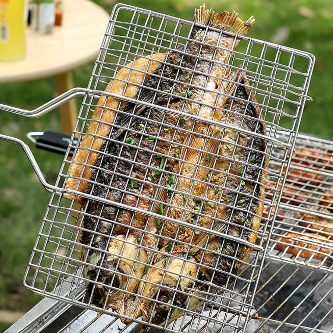 グリルバスケット バーベキューネット BBQバスケット 取り外し可能なハンドル付き大型折りたたみグリルバスケット。屋外グリル用グリルバスケット
