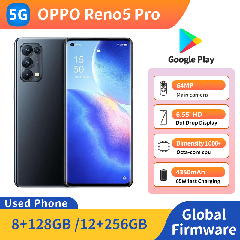 Oppo Reno 5 pro 5G Android スマートフォン 6.55 インチ画面 ROM 128GB/256GB CPU 64MP カメラ中古電話