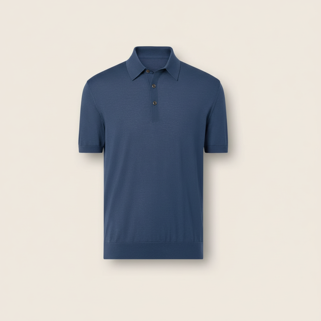 イタリア製高級メンズ カシミア&ウール ブレンド ポロ Tシャツ クォーター ボタン 半袖 レギュラー フィット プルオーバー 春と夏用