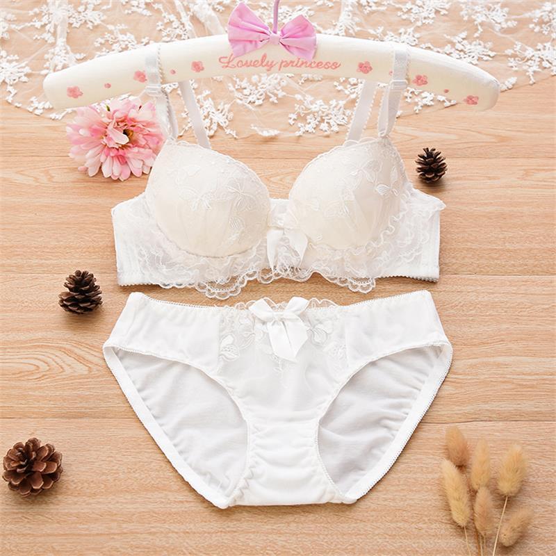 セクシーなランジェリーセットレースフラワー快適なソフトアンダープッシュアップブラジャーとパンティーABカップツーピースファッション下着韓国スタイル