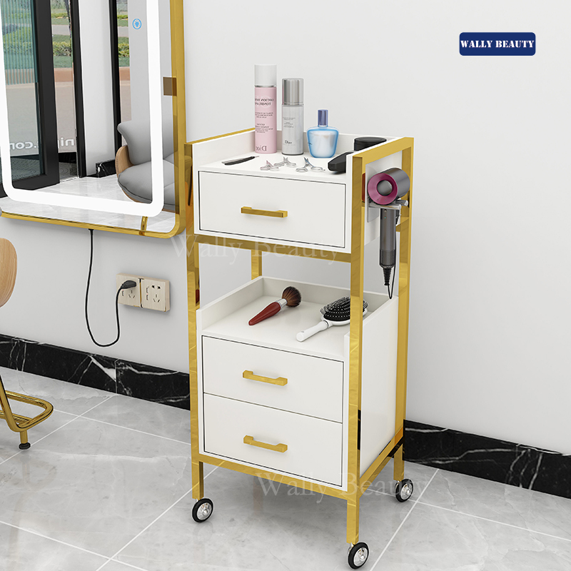 Wallybeauty Beauty SPA ヘアサロン キャビネット ローズゴールド引き出しサロン トロリー カート車輪付き