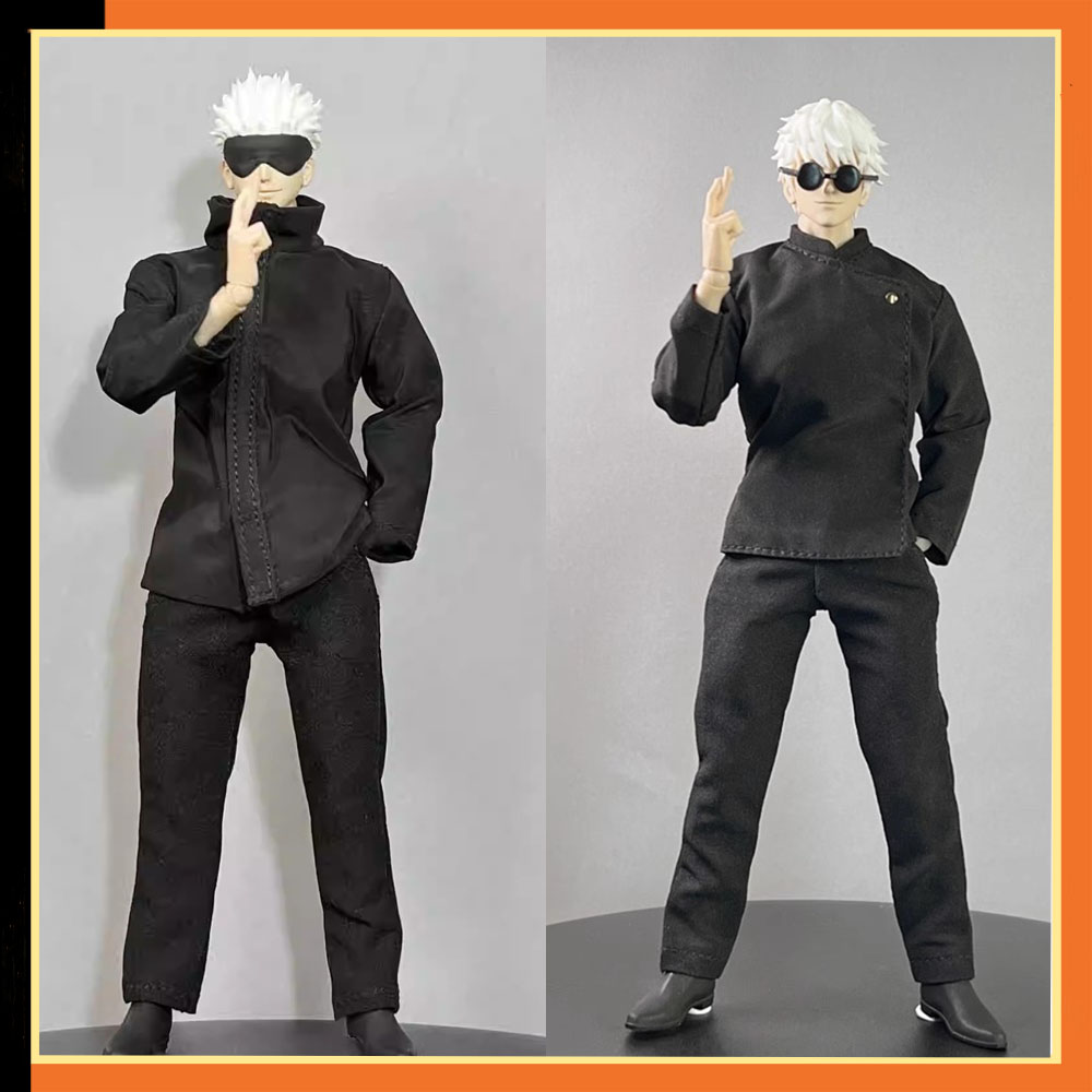 1/12 スケール男性兵士呪術廻戦五条悟衣類黒コートパンツ服セットフィット 6 "アクションフィギュアボディモデルおもちゃ