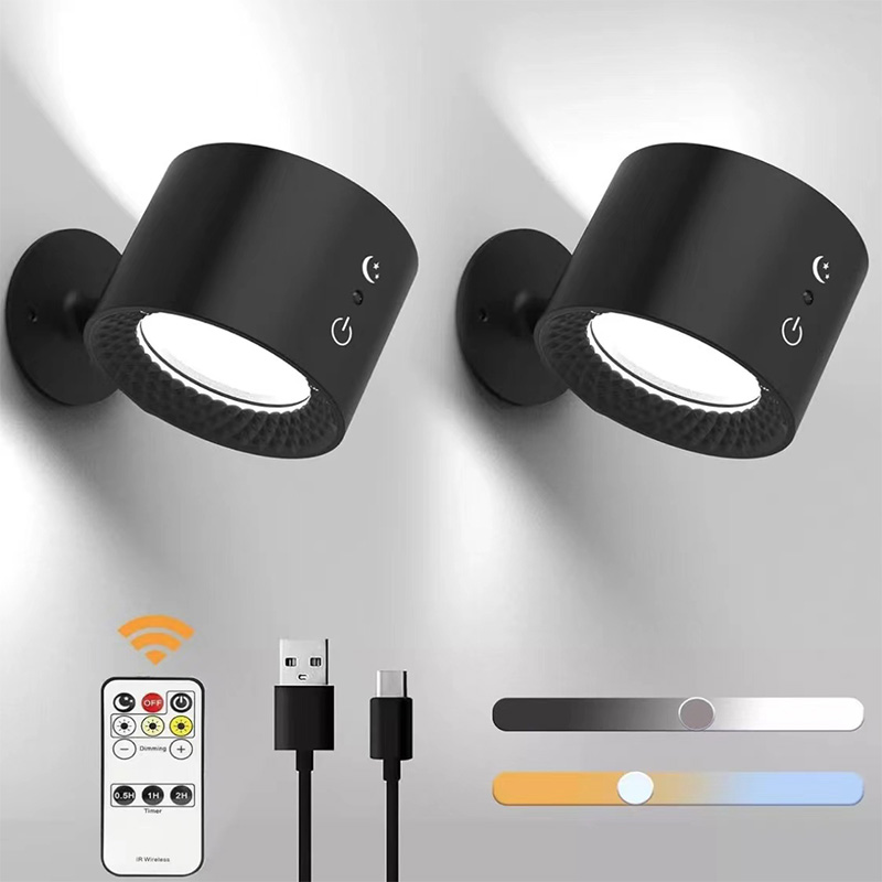 Led ダブルヘッド壁ランプタッチコントロールリモート 360 回転可能な USB 充電ワイヤレスポータブルナイトライト寝室読書ランプ