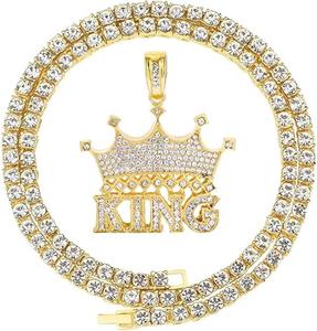 King Bling Empire キリスト教モチーフペンダントネックレス ロジウムメッキ アイスクリスタル ヒップホップチェーン メンズ 925シルバー モザンナイト クラウンペンダント ジュエリー