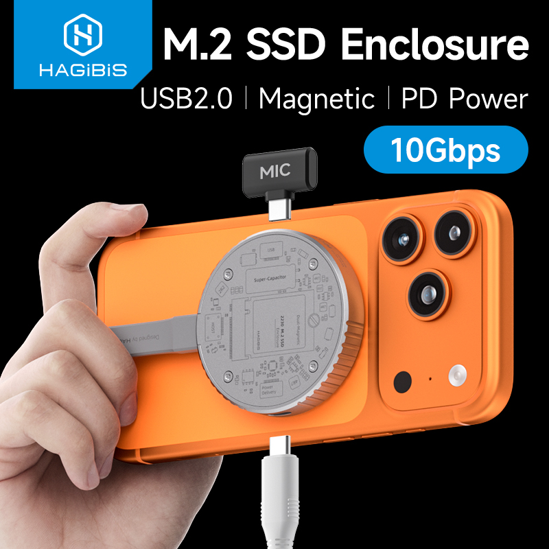 ハギビス磁気 M.2 2230 NVMe SSD エンクロージャ Magsafe SSD ケース USB C 3.2 Gen2 から NVMe PCI-E iPhone 16 Pro Max ProRes MacBook 用