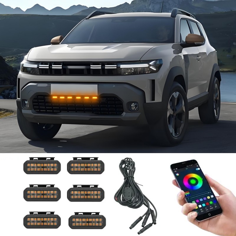 18LED フロントグリルライトダチアダスター 2024 車のデイタイムランニングライトホイール眉毛ランプ 12V
