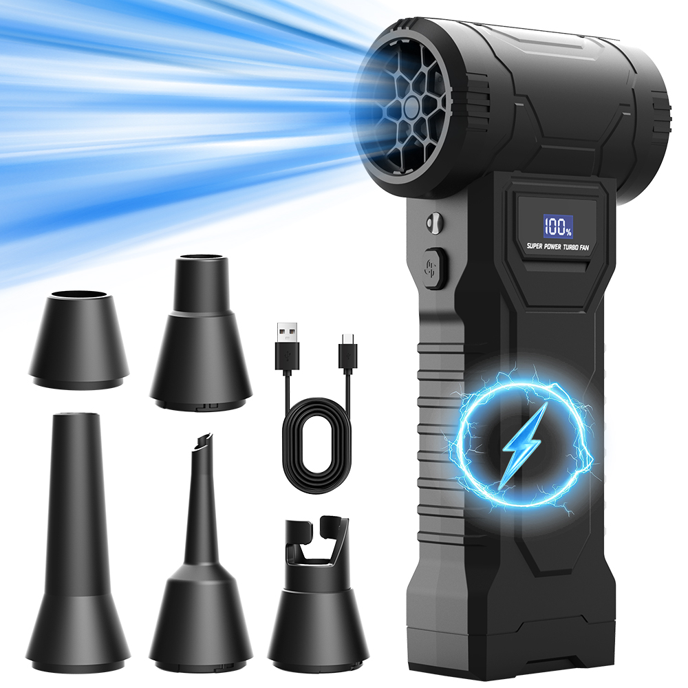 ハンドヘルドターボエアダスター、110000RPM高速充電式ブロワー、LEDディスプレイ付き4速度調整可能