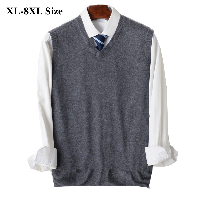 8XL 7XL 6XL ニットベストメンズルーズ V ネックノースリーブセーター無地ビジネスカジュアル秋冬プルオーバーオールマッチ服