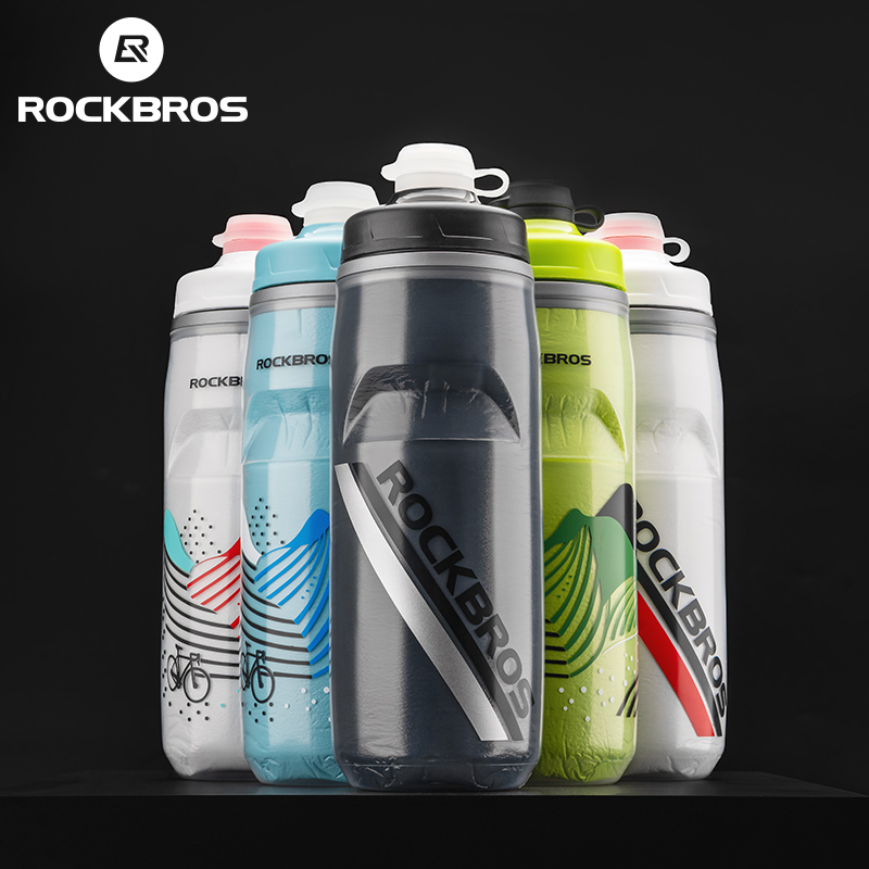 Rockbros 620 ミリリットルサイクリングウォーターボトル冷水断熱熱シリコーンボトルアウトドアスポーツ MTB ロードバイク自転車ボトル