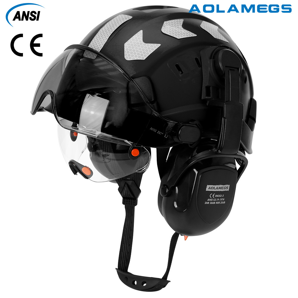 CE 建設安全ヘルメットバイザー反射ステッカー内蔵ゴーグルイヤーマフ ABS 工業用ヘルメット ANSI 乗馬クライム