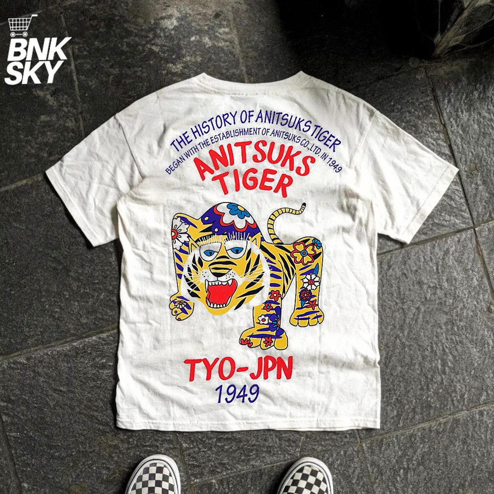 ヴィンテージ日本の木版画タイガーカラー塗装ダークサブカルチャー半袖 Tシャツ通気性コットンラウンドネックトップ