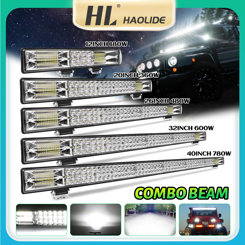 HL 3Rows 12-40 インチ LED スポットフラッドライトバー 6500K LED ストリップライト 12V 24V 4x4 オフロード使用用ピックアップトラック LED ワークライトバー