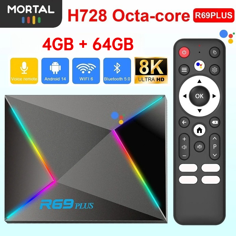 R69 プラス TV ボックス Android14 ウルトラ音声コントロール HDR10 8K Allwinner H728 オクタコア 1000M LAN WIFI 6 BT5.0 メディアプレーヤーセットトップボックス