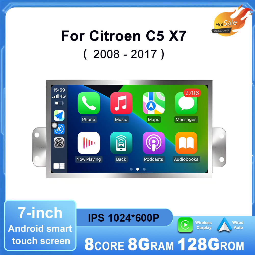 ワイヤレス CarPlay 7 インチ Android OS カーラジオシトロエン C5 X7 2008-2017 インテリジェントマルチメディアタッチディスプレイ DSP ナビゲーション GPS