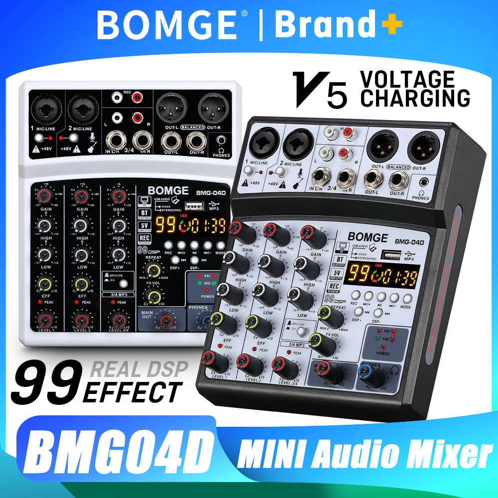 オーディオミキサー BOMGE 4 チャンネル 99 DSP 効果ミニオーディオミキサーコンソール RCA 入力と XLR 接続 48V Dj コントローラーパーティー