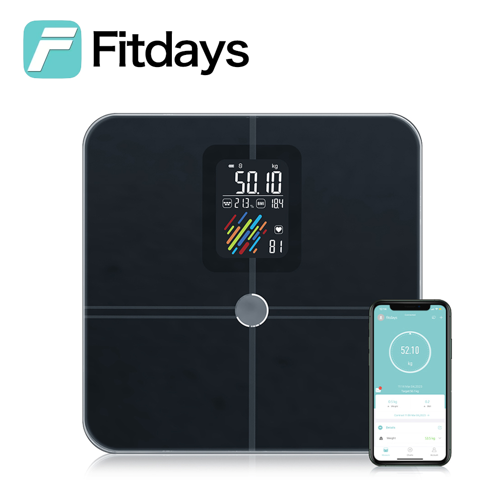Fitdays スケール 体組成計 ホームバスルーム体脂肪計、身体管理と脂肪減少のためのスマートデジタル体重計