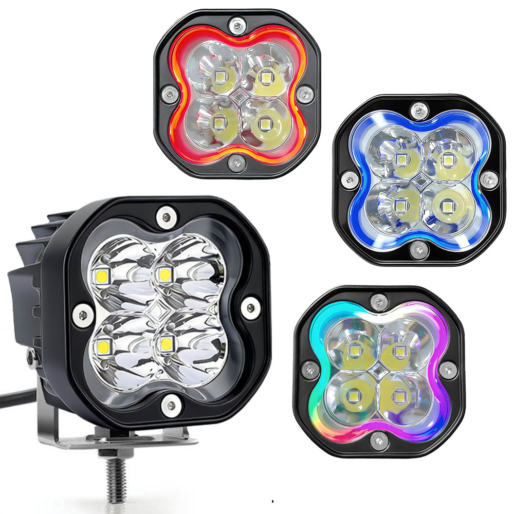 3 インチ スクエア LED ワーク ライト バー スポットライト RGB カラフルなヘッドライト ジープ 車 トラック 4x4 オフロード ATV オートバイ フォグランプ用