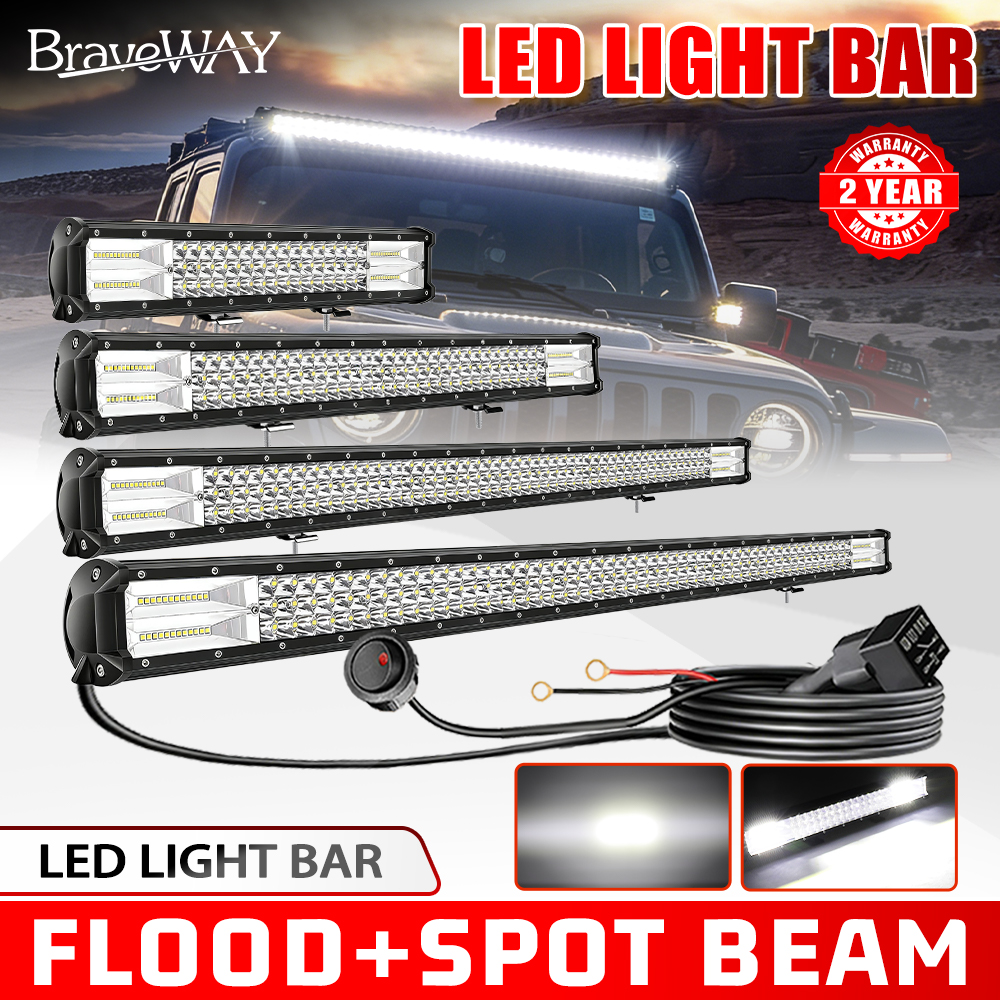 HAOLIDE LED ライトバー 3 列 6000k ホワイトスポットフラッドドライビングライト 20 インチ 26 インチ ワイヤーセット付き トラック SUV ATV 4x4 オフロード使用用