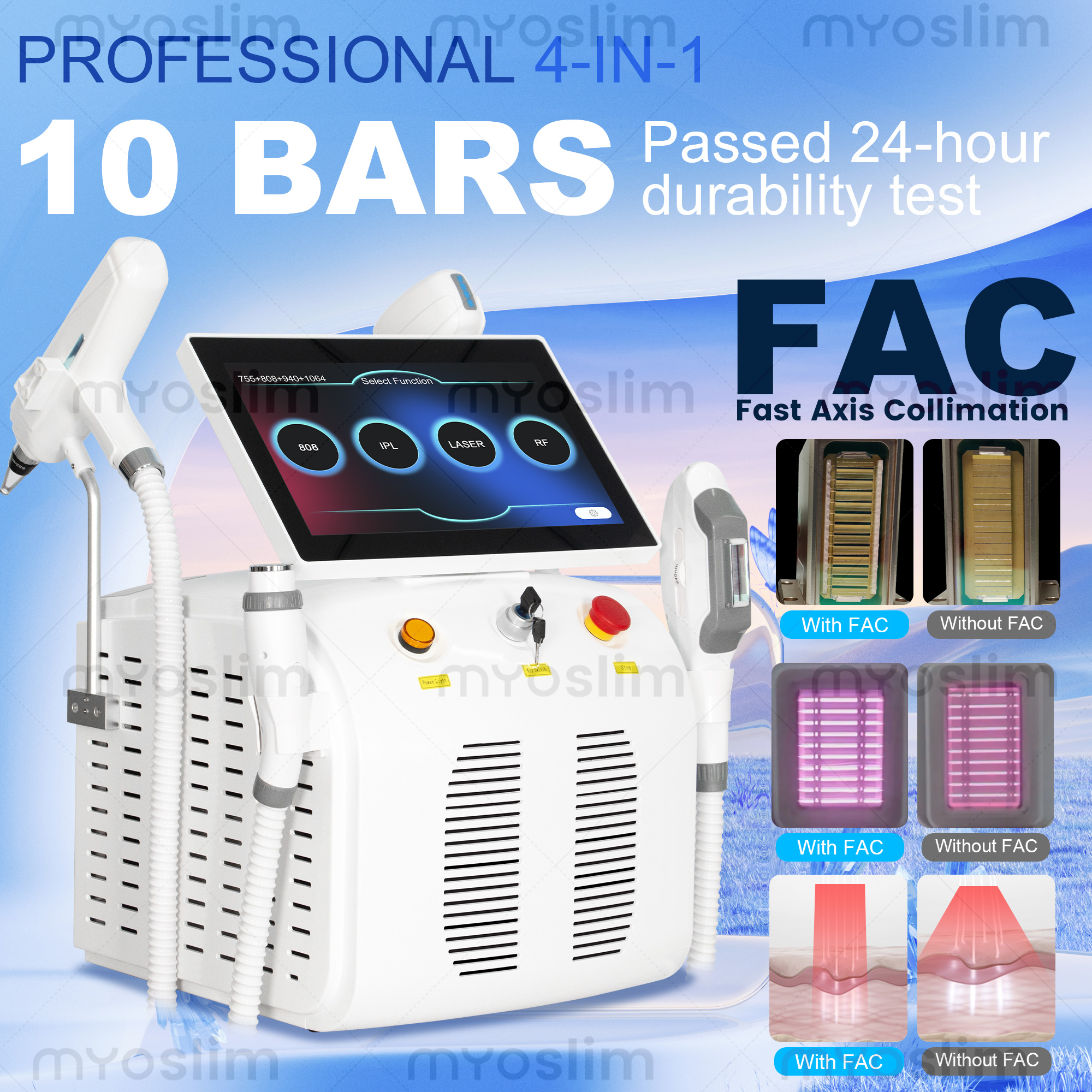 4-in-1 プロフェッショナル 5000W ダイオード 4 波長 IPL 脱毛装置ピコ RF 光若返り装置