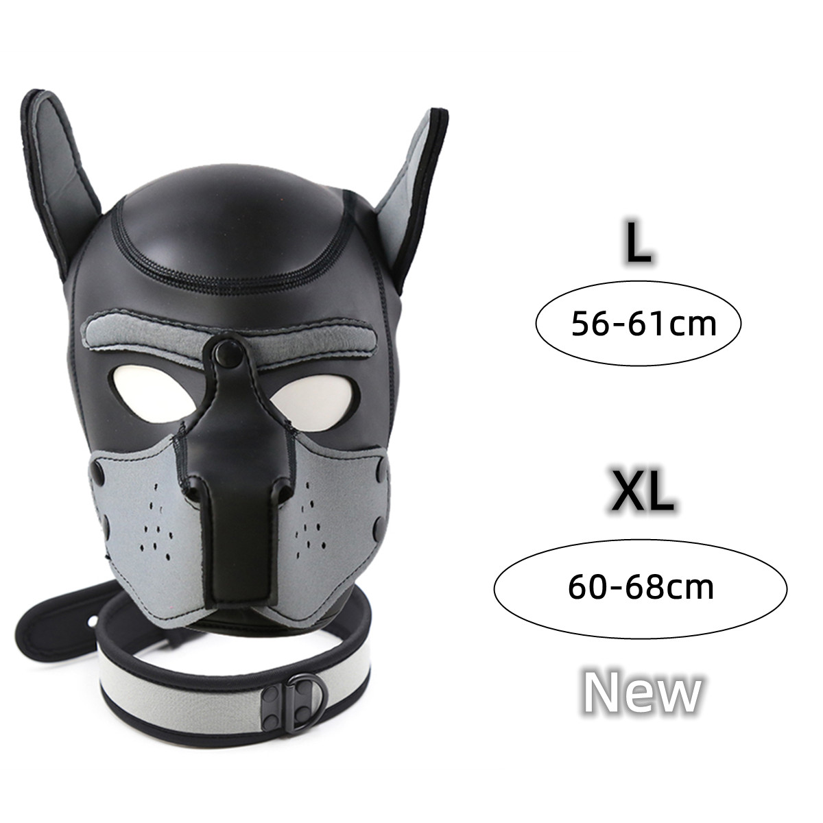 XL コードの子犬のコスプレ衣装新品増加大型パッド入りゴム製全頭フードマスク首輪付き犬ロールプレイ用