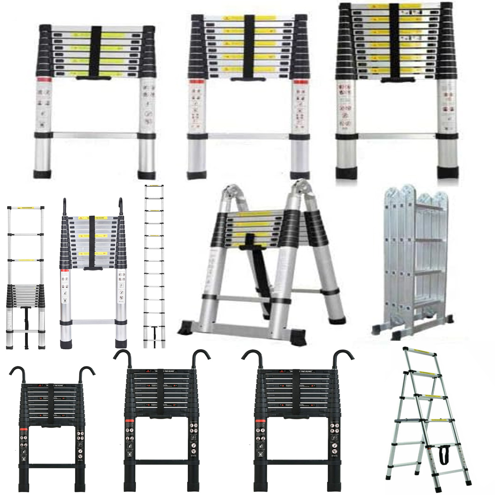 EFAN 2.6M-6.2M Telescopic Ladder Portable Loft Ladder, Aluminum Ladders Extendable Multifunctional Attic Ladders,150KG/330LBS
