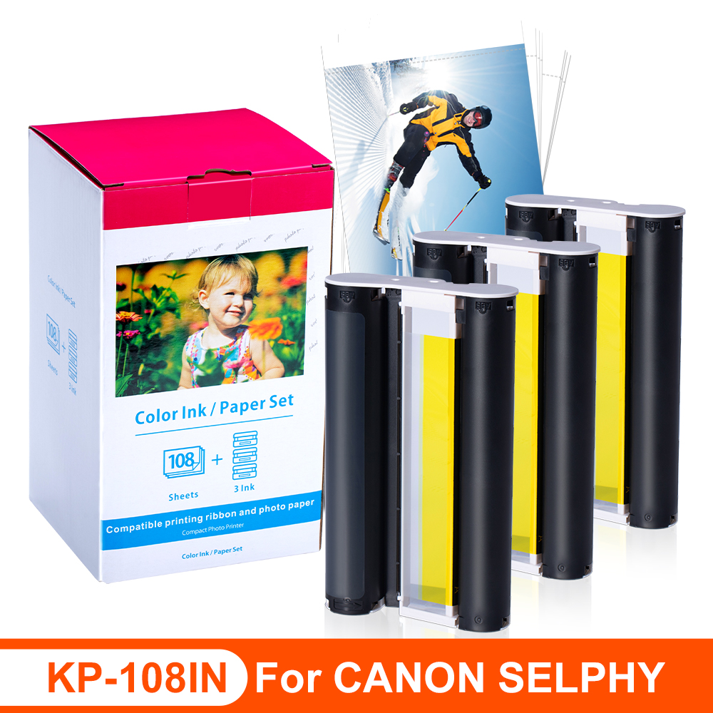 KP 108IN 3 大容量カラーインクカートリッジカセットと 108 紙光沢紙互換 Canon Selphy CP1300 CP1200 CP910 CP1500