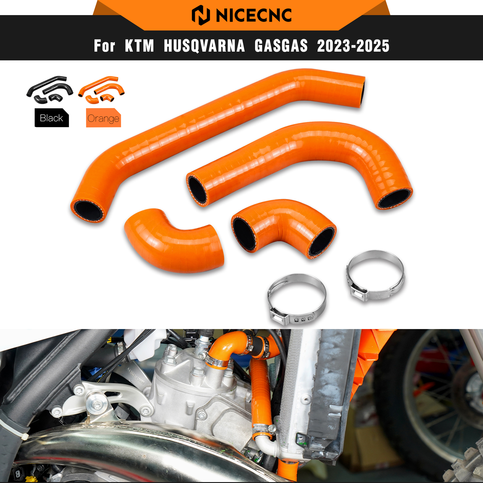 NICECNC KTM EXC 300 2024 シリコンラジエーター冷却液ホースクランプキット EXC 250 XCW 300 XCW 250 2024 XC 300 SX 250 2023-2024