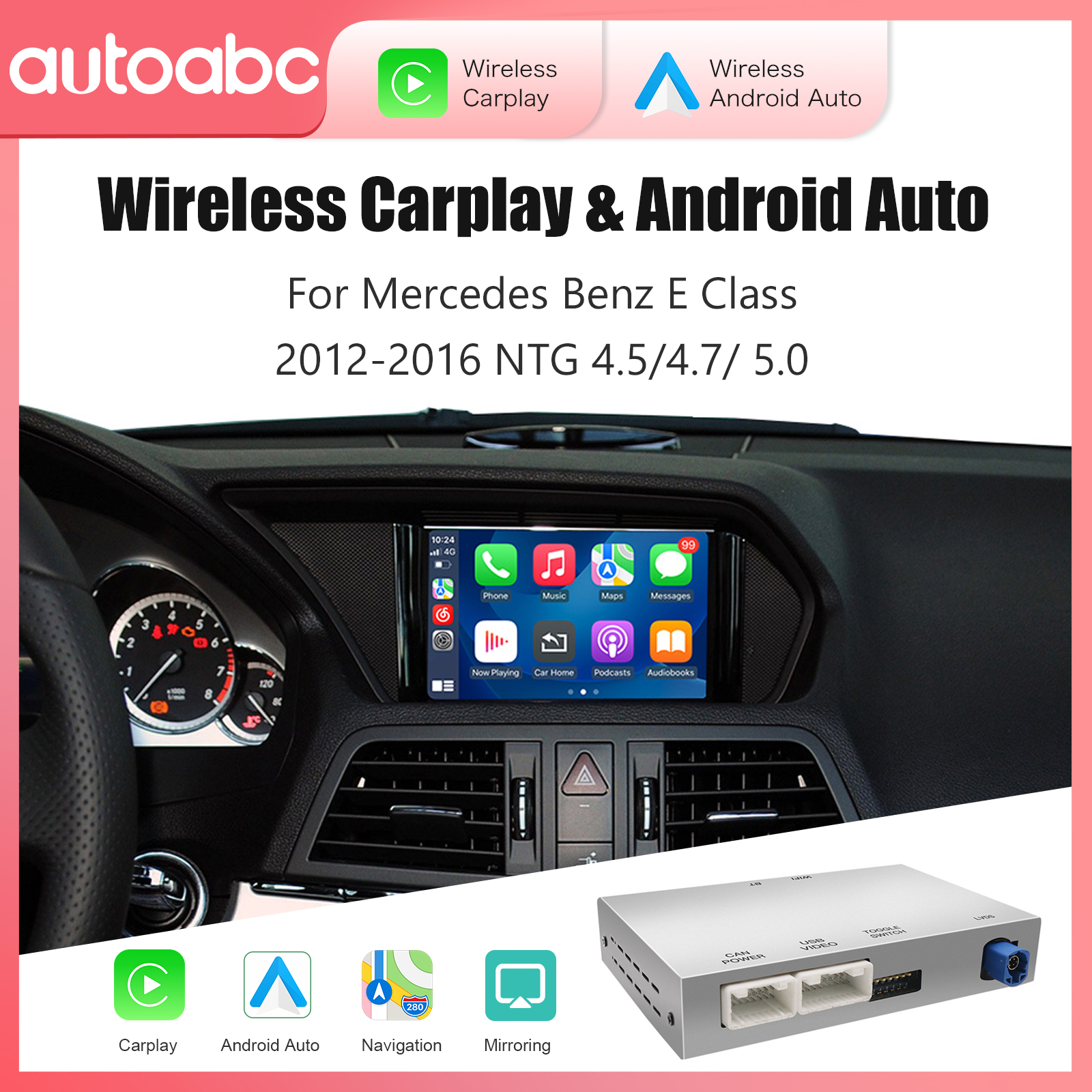 ワイヤレス CarPlay Android Auto メルセデスベンツ E クラス W212 E クーペ C207 2012-2016 ミラーリンク AirPlay カープレイ付き