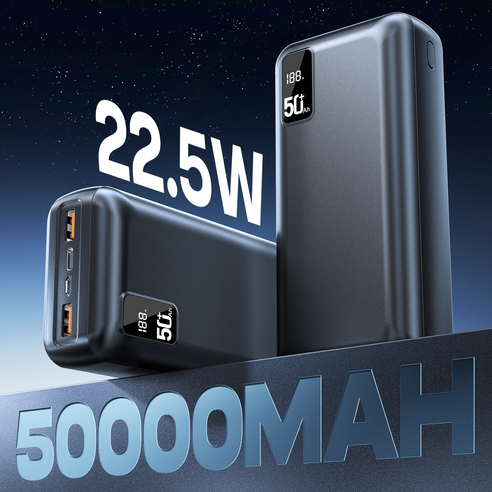 hganus 22.5 ワットパワーバンク 50000mAh QC PD3.0 高速充電 Powerbank ポータブル充電器外部バッテリー iPad iPhone17 Xiaomi