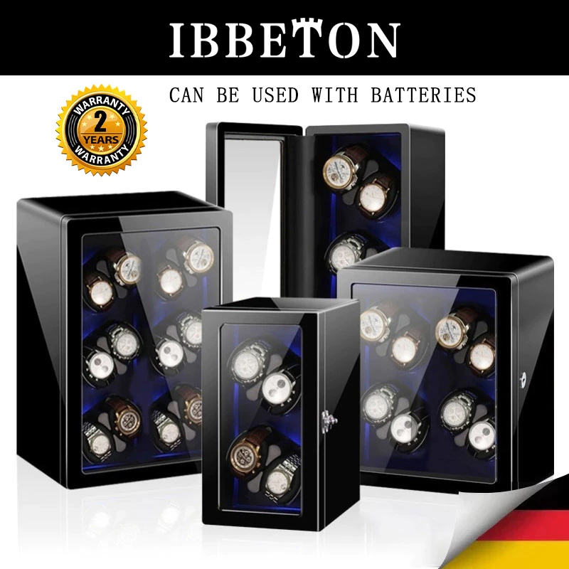 IBBETON【電池式】ウォッチワインダーボックス 自動2/4/6/8/12スロット 木製時計ボックス収納 キーロック付きウォッチシェーカー
