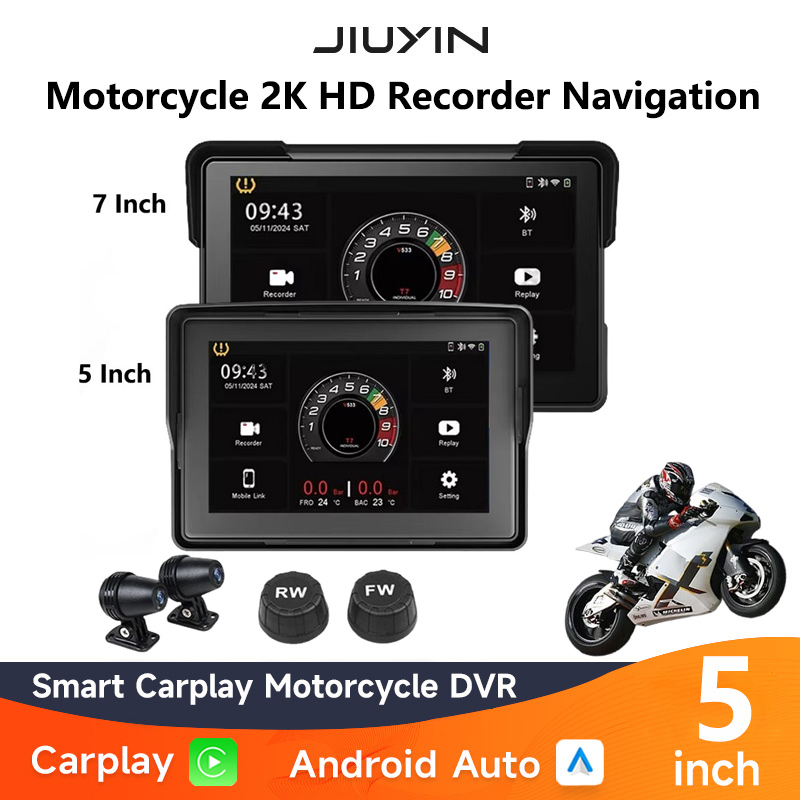 5 "7" オートバイマルチメディアプレーヤー 2K HD レコーダー GPS ナビゲーション画面ワイヤレス CarPlay Android 自動 IP67 防水 Bluetooth
