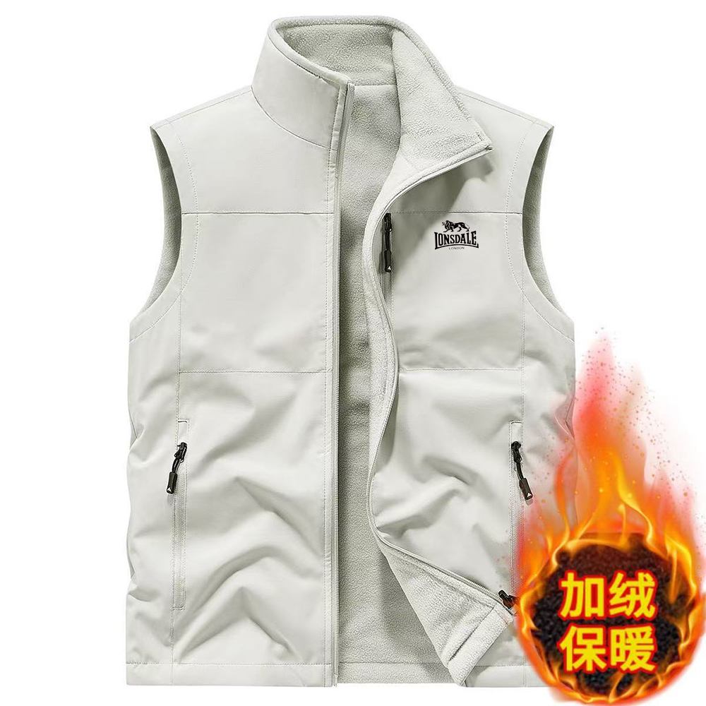 LONSDALE 新しいメンズアウトドアカジュアルウールベスト、中年および若者向け、写真撮影の釣りベスト、カジュアルメンズジャケット