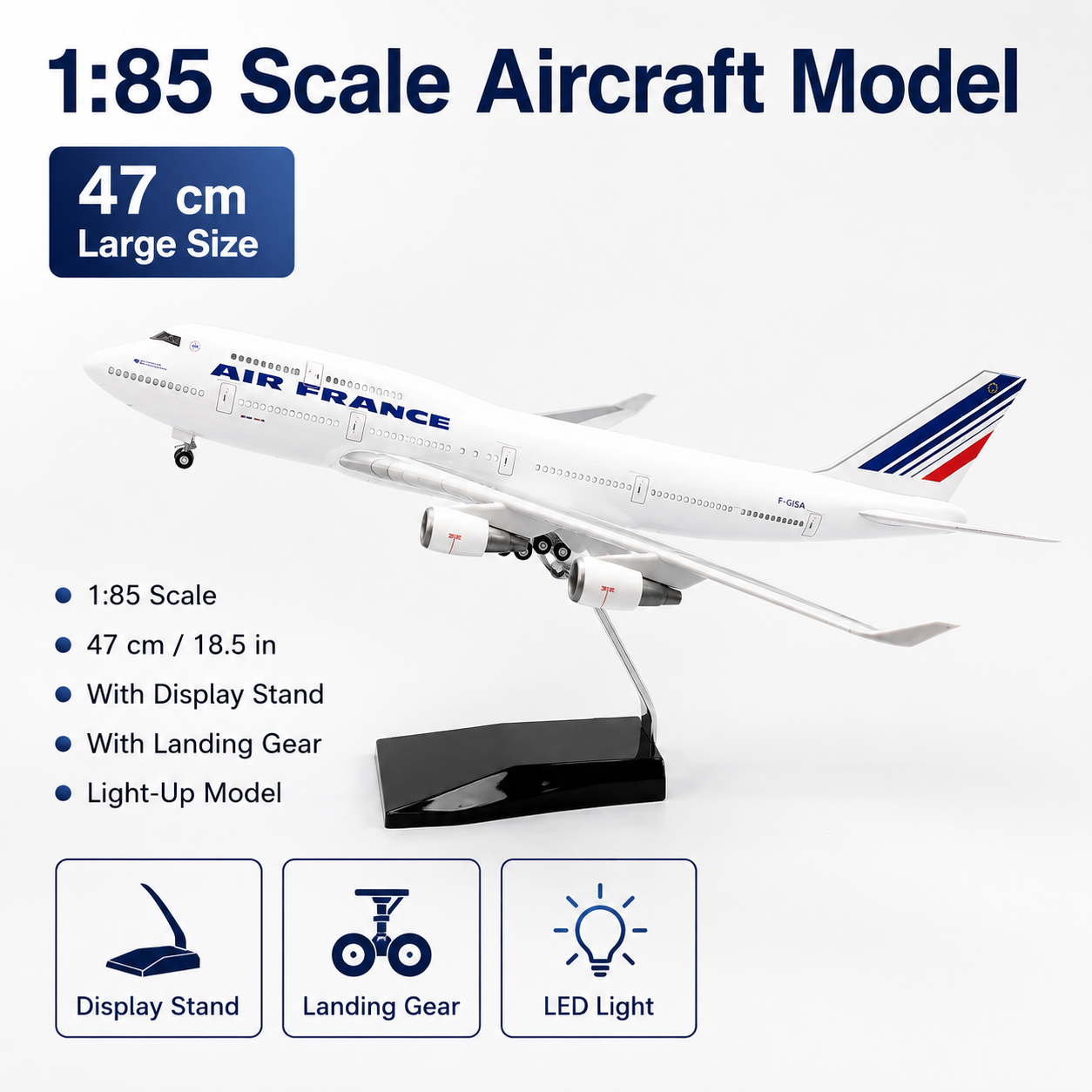 エールフランス航空 ボーイング 747 貨物機 1/150スケール ダイキャストレジン製航空機モデル 約1/150スケール18.5 インチ (ベース付き) — 航空記念品