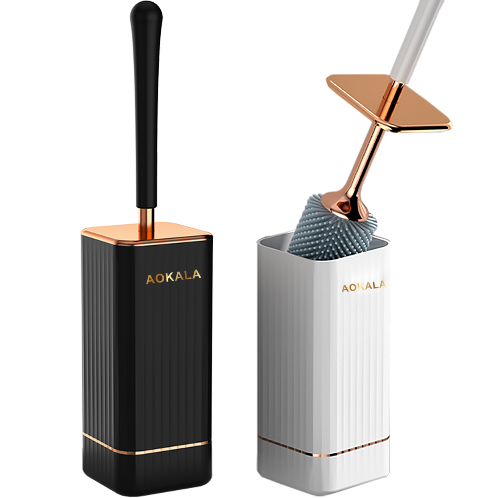 Aokala トイレブラシとホルダー シリコーン便器ブラシセット ロングハンドル モダンなバスルームクリーニング 耐久性のあるディープクリーニング