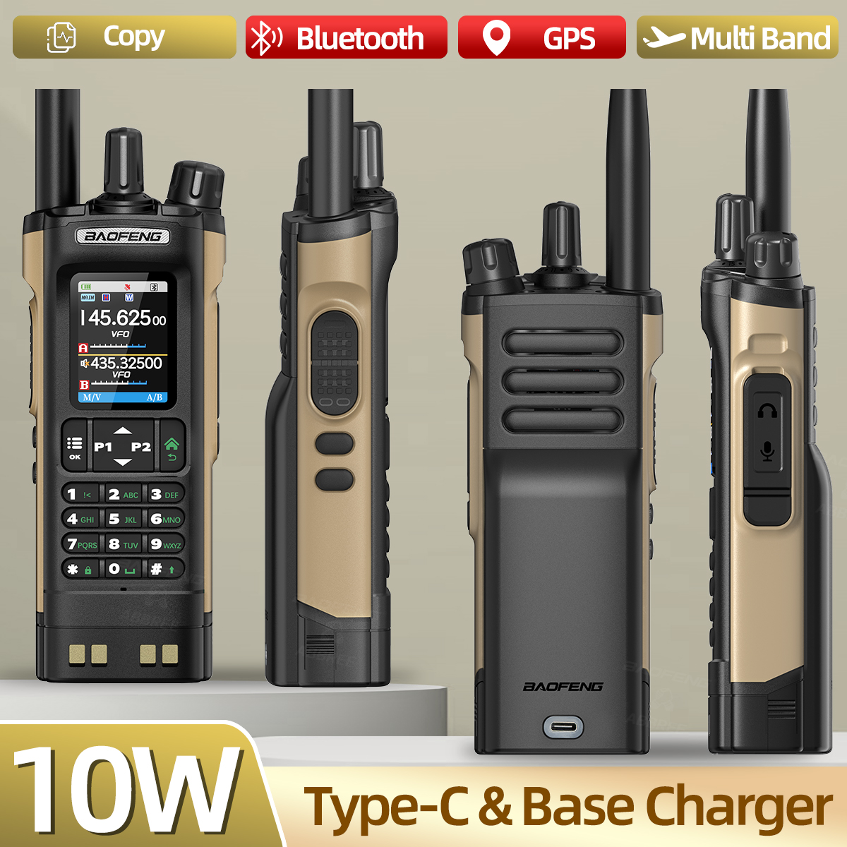BAOFENG UV-32 トランシーバー GPS マルチバンド 10 ワット Bluetooth ワイヤレスプログラミングコピー周波数 1000CH 長距離ハム双方向ラジオ